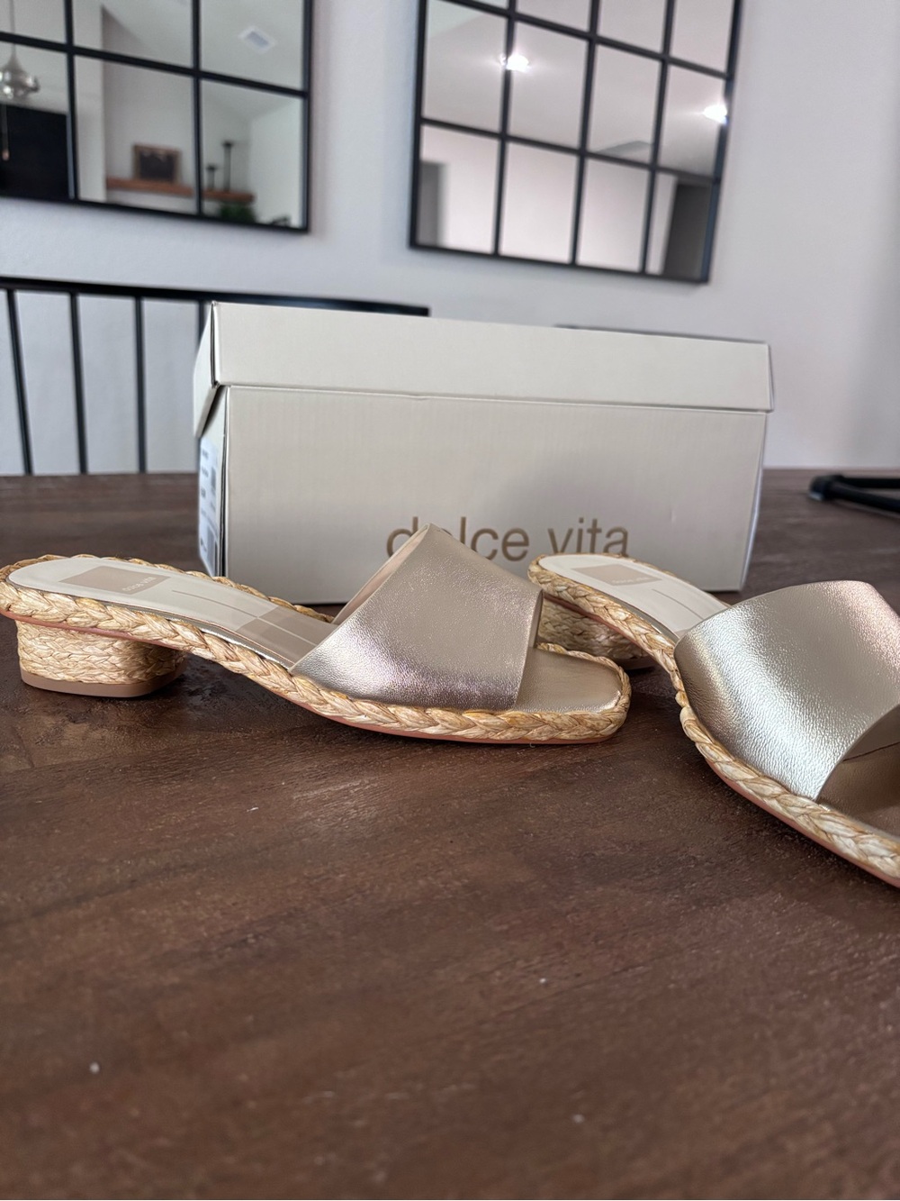 Dolce Vita Metallic Gold Braided Low Heel Slide Sandals